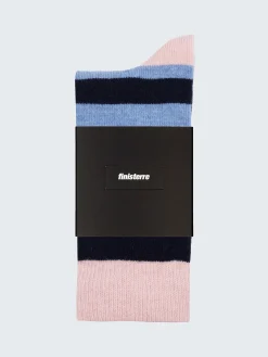 Clearance Finisterre Classic Wool Striped Sock BlueHaze/Navy/PinkSmoke