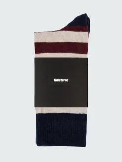 Hot Finisterre Classic Wool Striped Sock BlackCherry/Navy/Oatmeal