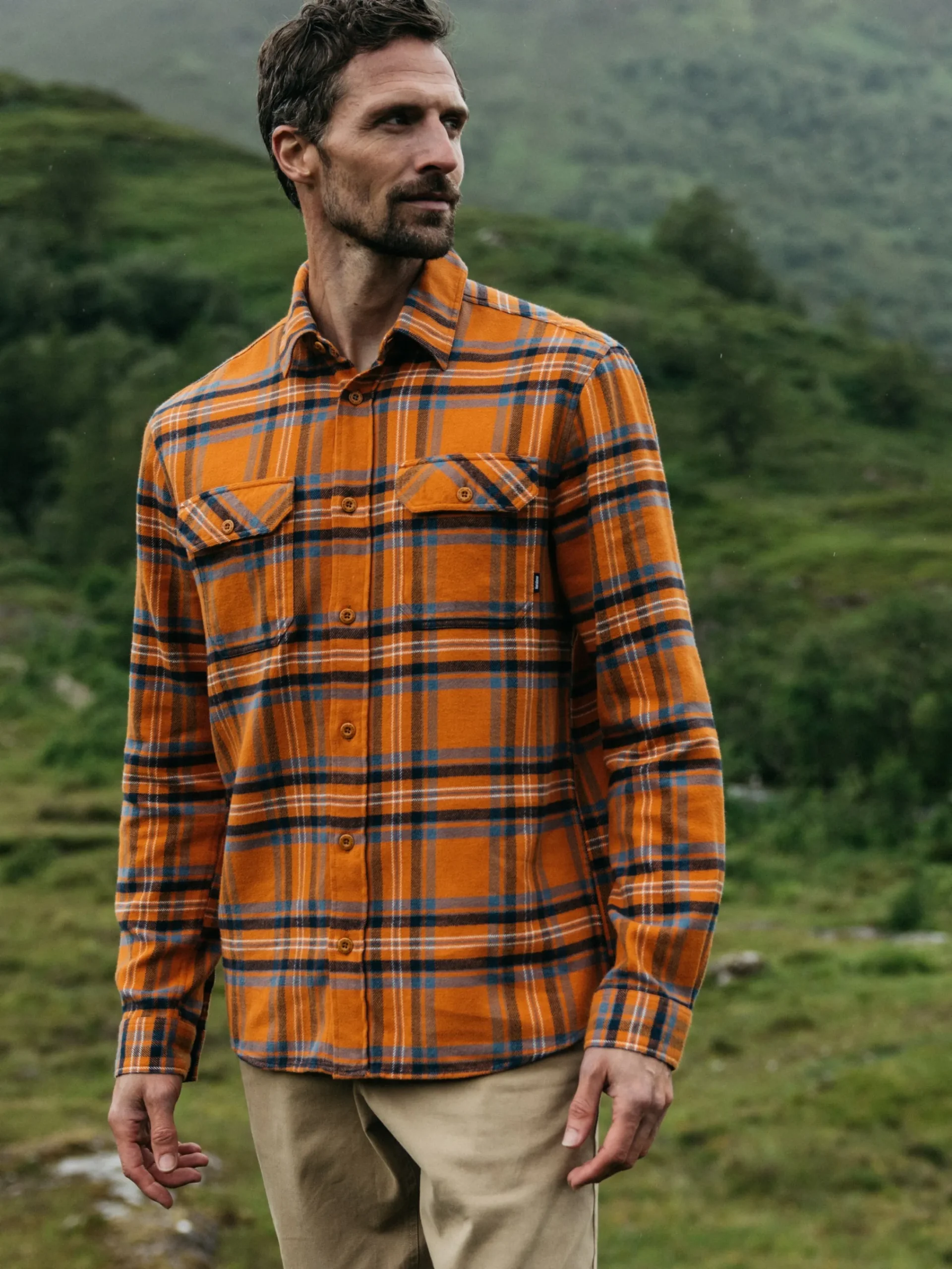 New Finisterre Men's Beardsmore Shirt HarvestGoldCheck