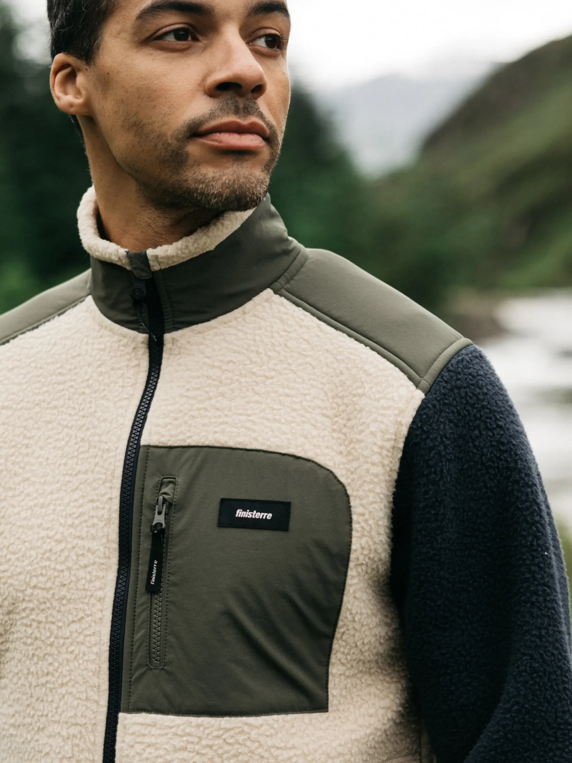 New Finisterre Men's Bolster Full Zip Fleece Oatmeal/Navy