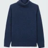Hot Finisterre Men's Fishermans Roll Neck Knit Sweater Navy