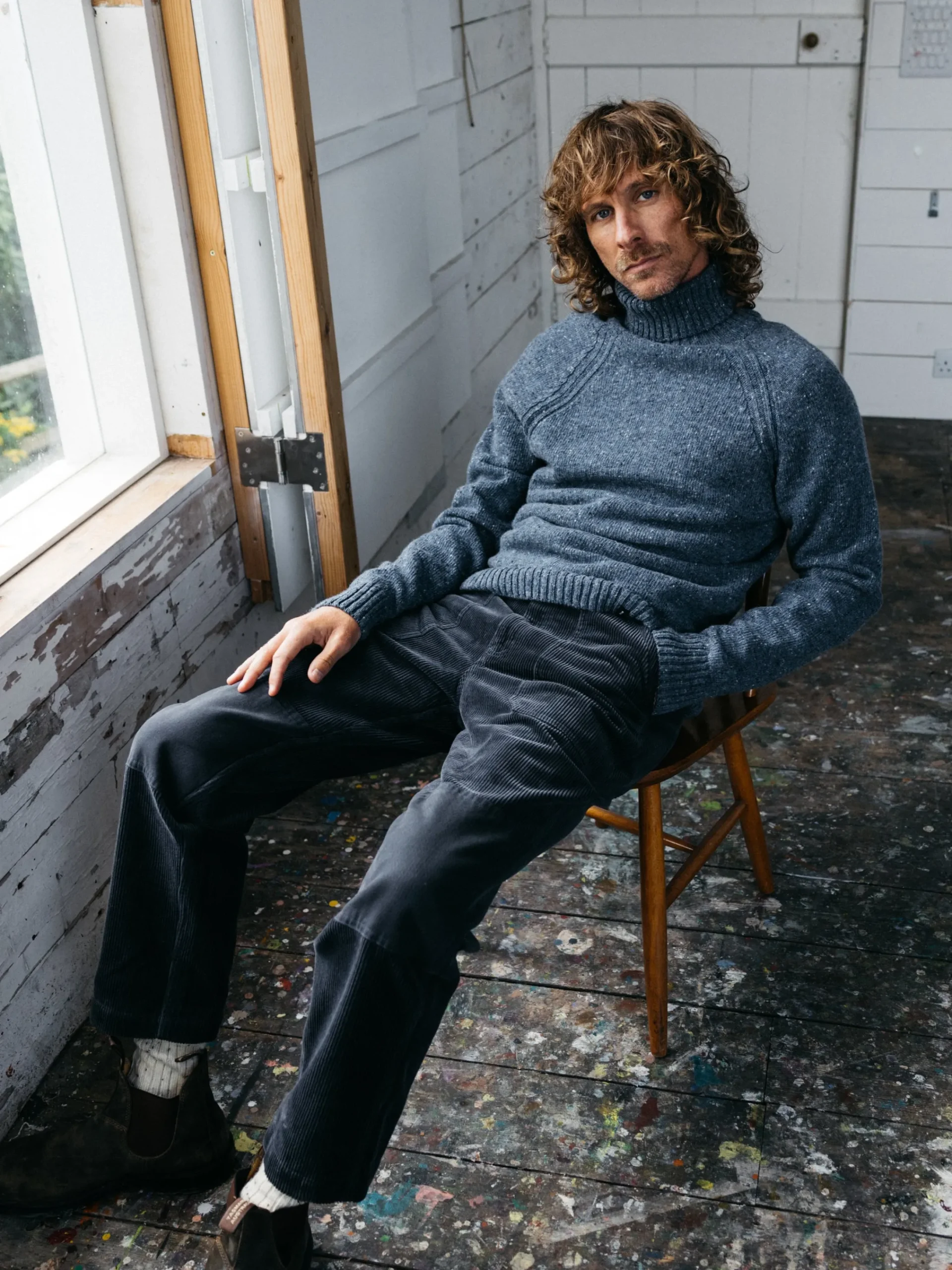 Sale Finisterre Men's Furlong Roll Neck Sweater Indigo