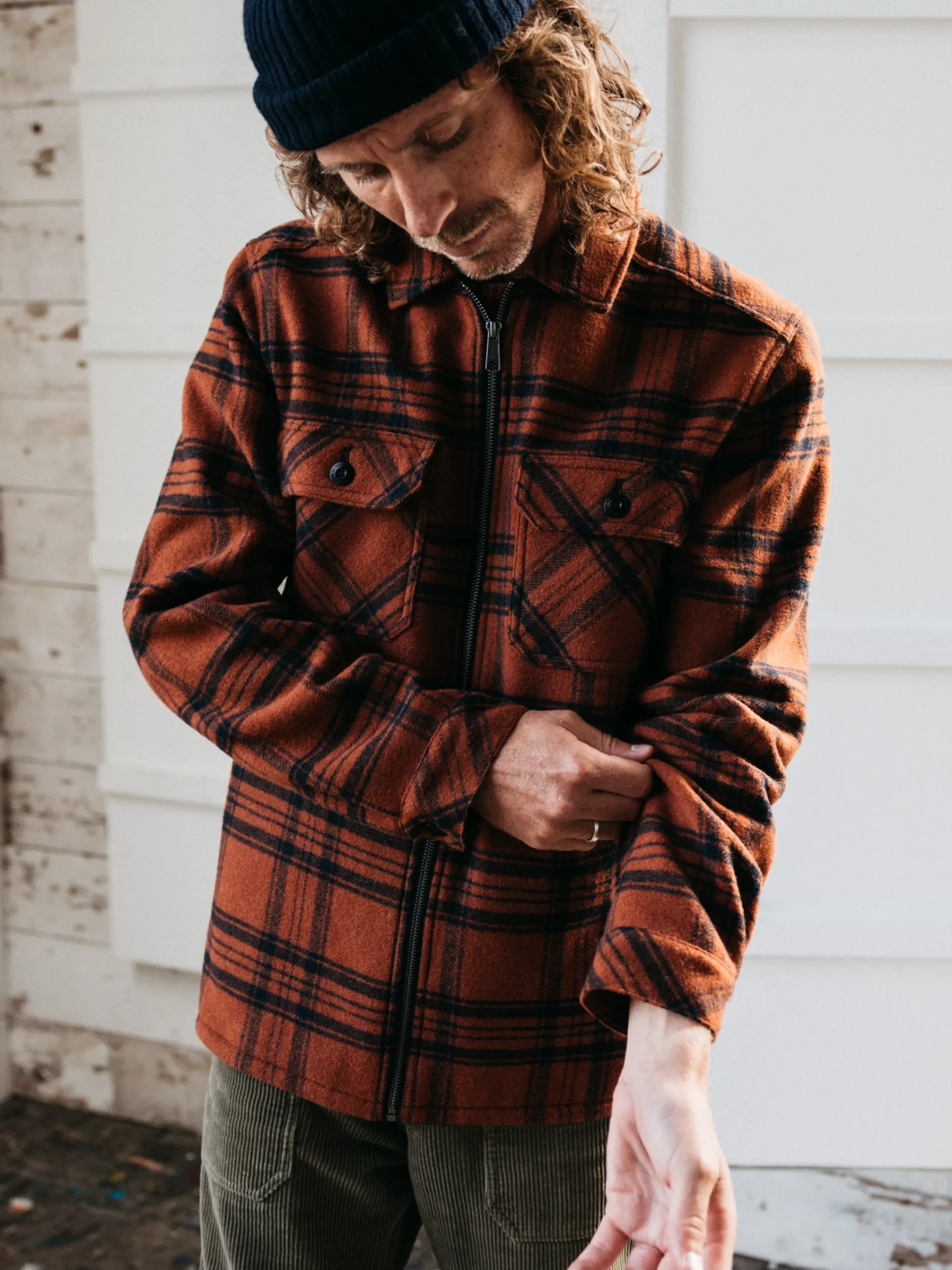 Cheap Finisterre Men's Garrick Zip Overshirt DarkRosewoodCheck