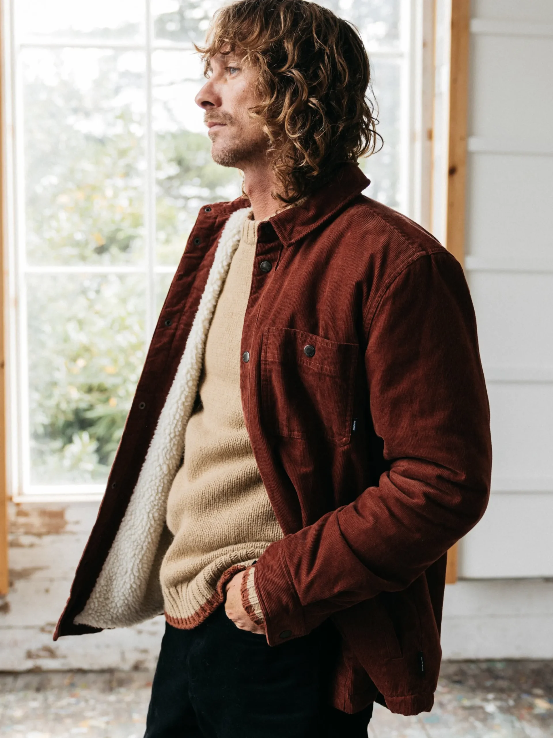 Discount Finisterre Men's Rigger Fleece Lined Jacket DarkRosewood