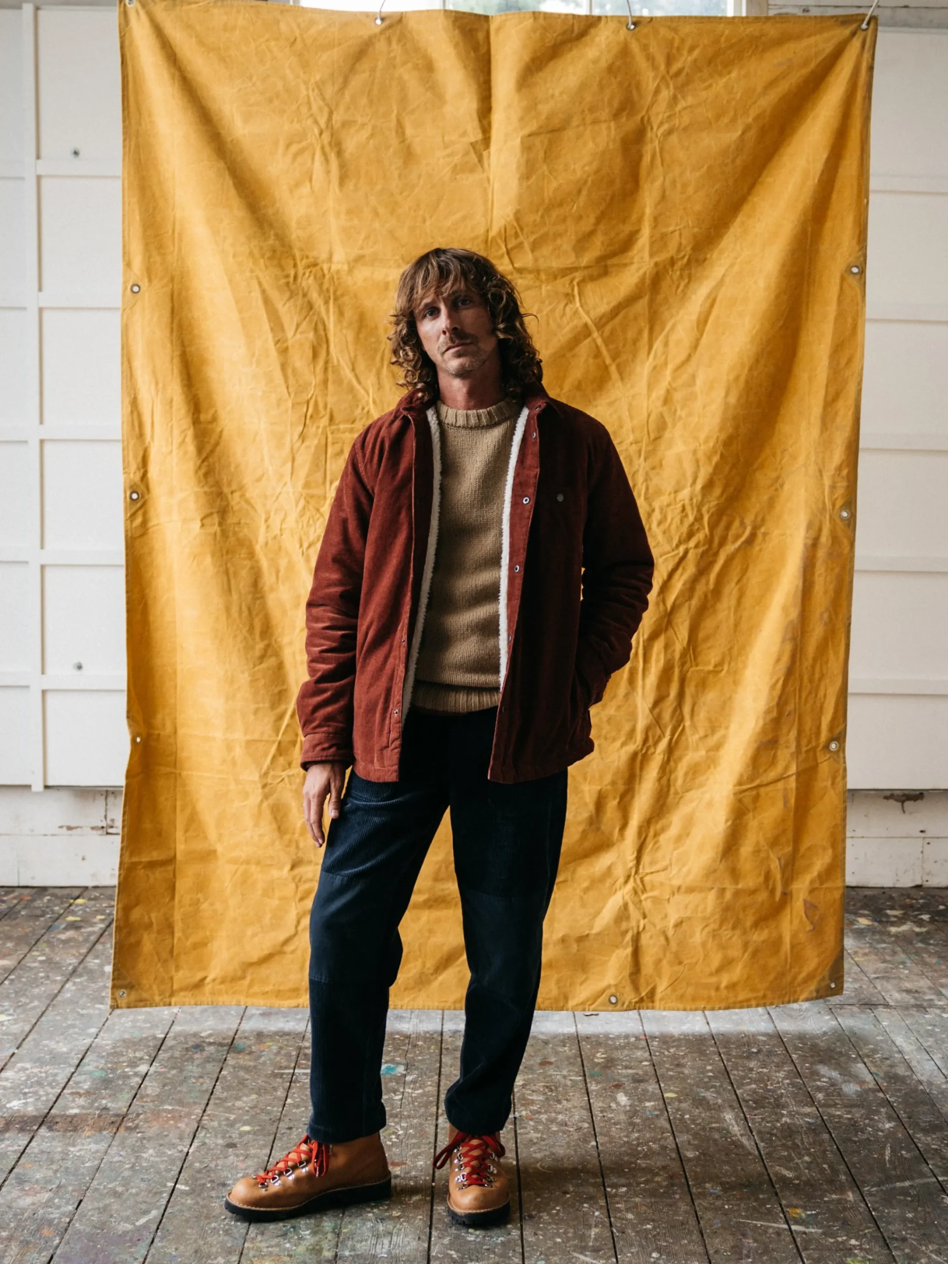 Discount Finisterre Men's Rigger Fleece Lined Jacket DarkRosewood
