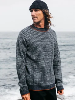 Discount Finisterre Men's Selfost Nordic Patterned Crew Sweater Navy/Sky/DarkRosewood