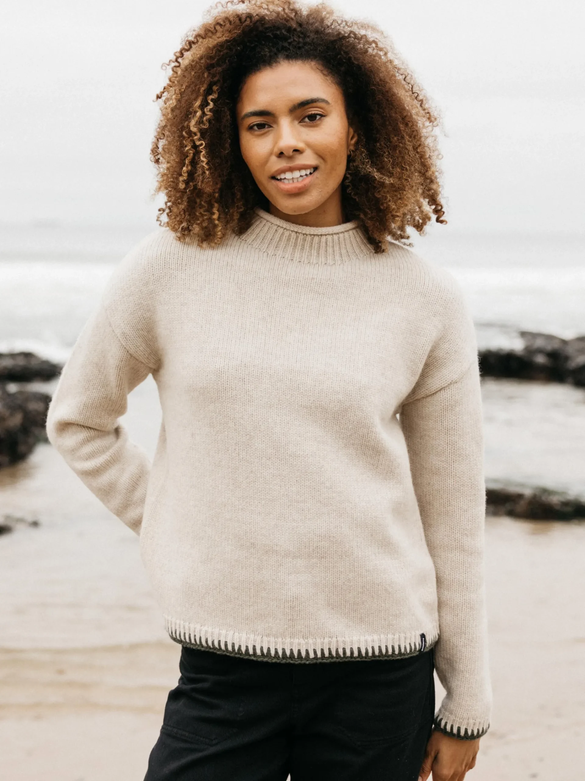 Flash Sale Finisterre Women's Blanket Stitch Taran Sweater Oatmeal