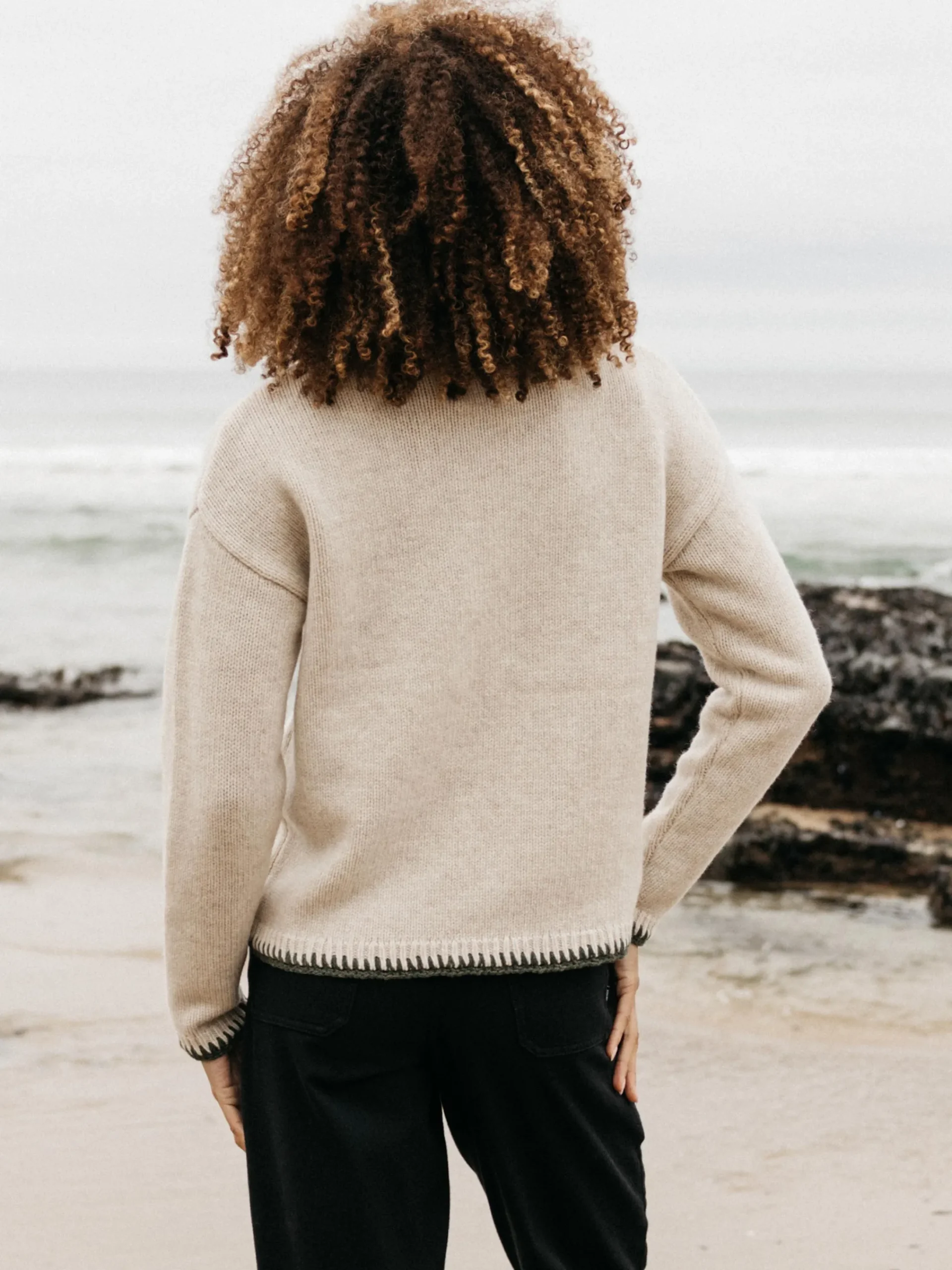 Flash Sale Finisterre Women's Blanket Stitch Taran Sweater Oatmeal