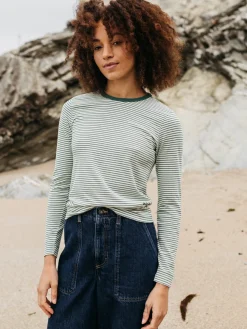 Shop Finisterre Women's Eldon Long Sleeve T-Shirt PineShadow/Ecru/TeaGreen