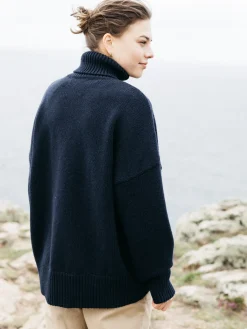 Store Finisterre Women's Eyre Roll Neck Knit Sweater Navy