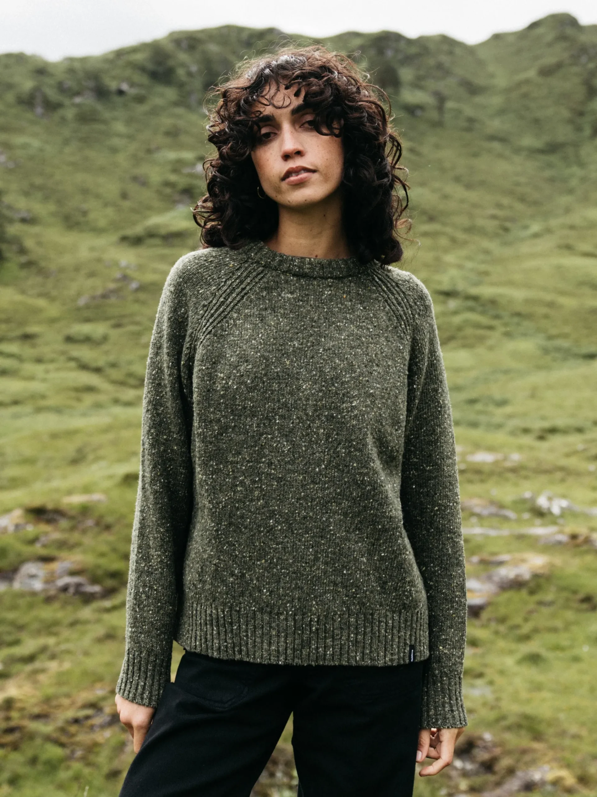 Shop Finisterre Women's Farne Crew Neck Knit Sweater Olive