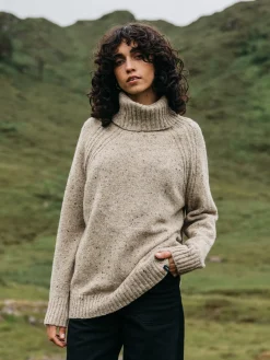 Cheap Finisterre Women's Farne Roll Neck Knit Sweater Oatmeal