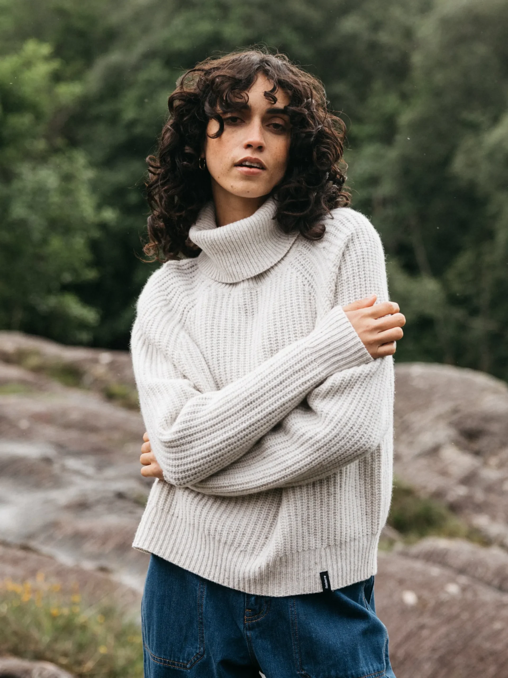 Clearance Finisterre Women's Mora Roll Neck Knit Sweater Ecru