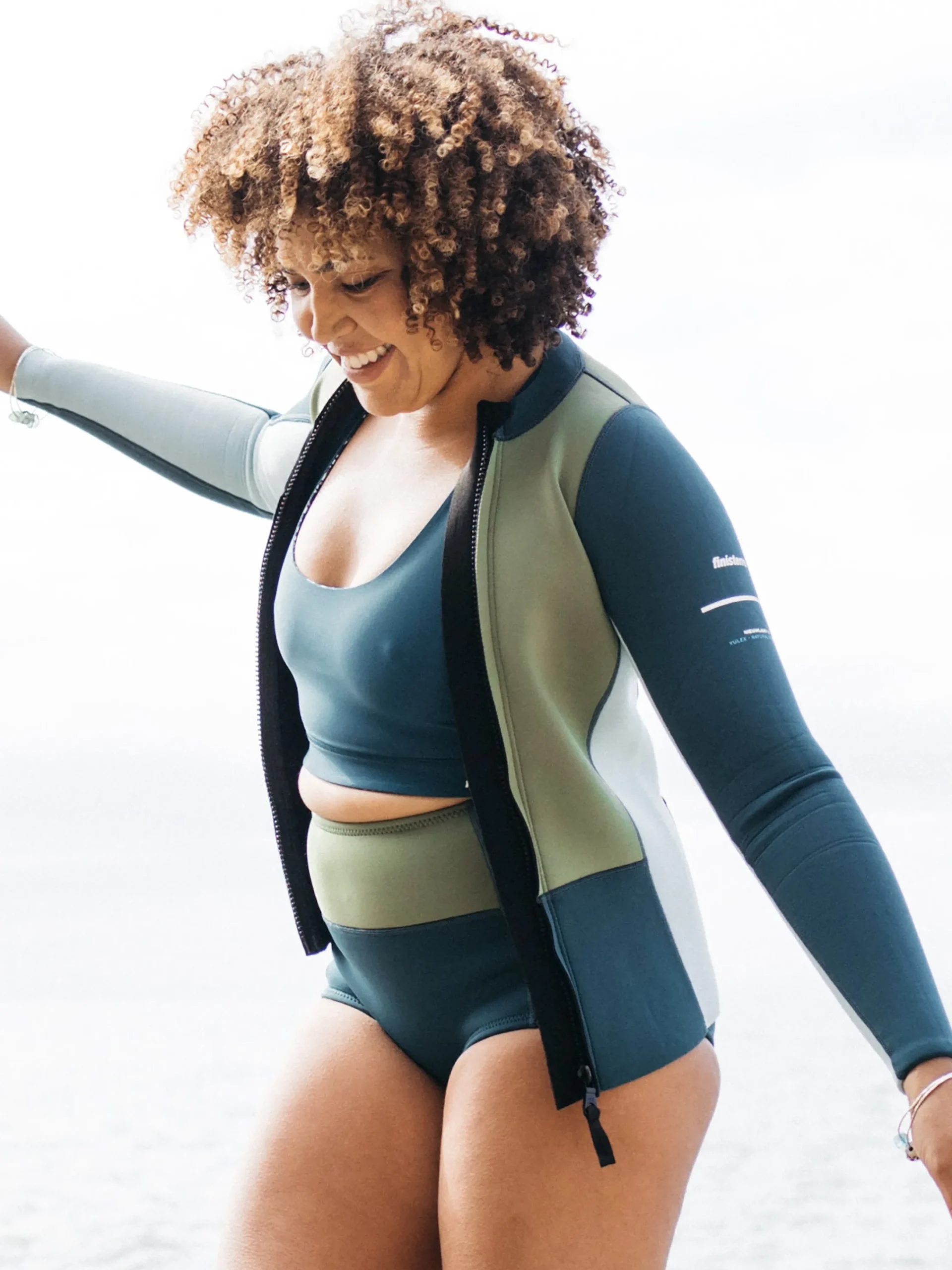Hot Finisterre Women's Nieuwland 2mm Yulex® Long Sleeve Top Teal/Khaki/Aqua