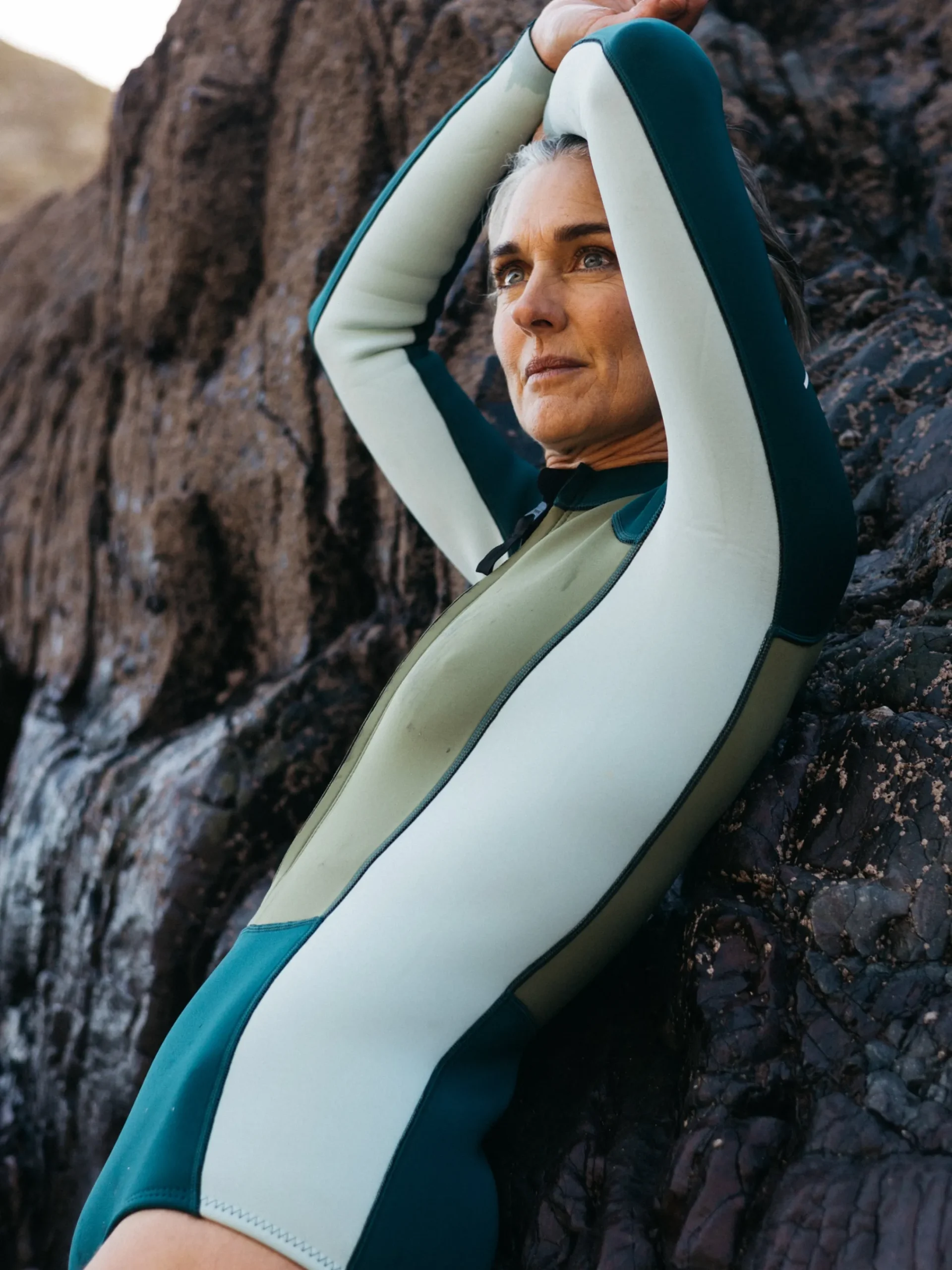 Best Finisterre Women's Nieuwland 2mm Yulex® Long Sleeve Swimsuit Teal/Khaki/Aqua
