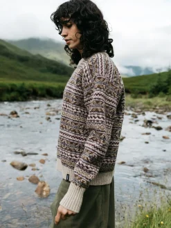 Best Finisterre Women's Shetland Fairisle Sweater BlackCherry/Ecru/HeatherMistMulti
